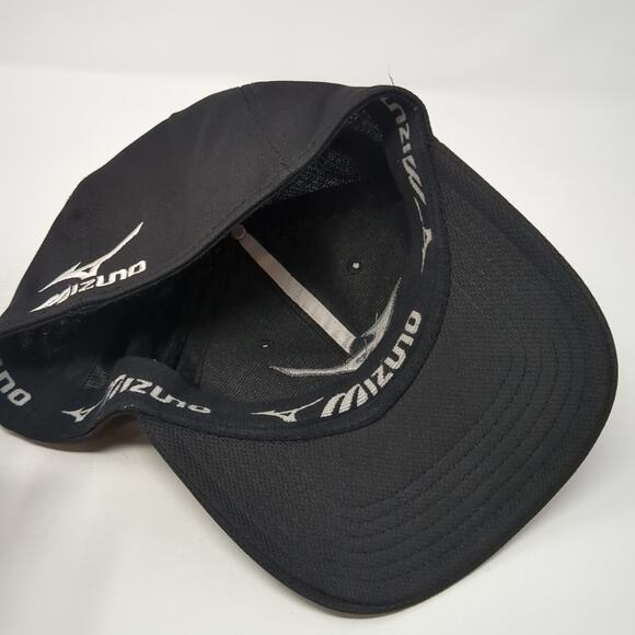 Mizuno Fitted Baseball Hat Black Large Solid Embroidered Vent Holes - Picture 7 of 9